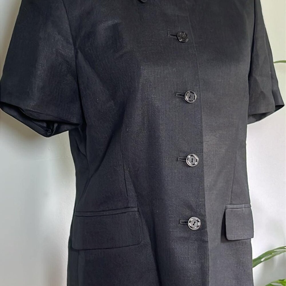 Amanda Smith Black Linen Blend Button up Short Sleeve Jacket SZ6 Office VTG Busi